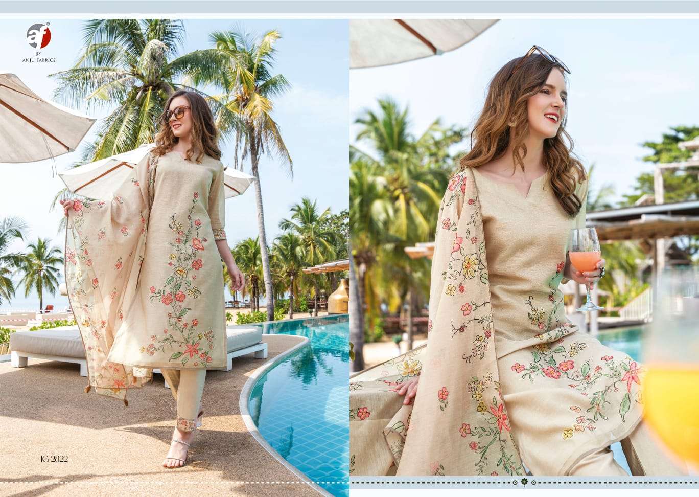 INSTAGIRL VOL 4 MODAL SILK COTTON LINNING KATHA WORK KURTI WITH JAAM SILK PANT AND DUPATTA BY AF BRAND 402